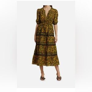 FARM Rio Starfruit Green and Yellow Floral Tiered Maxi Dress NWT size S